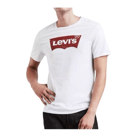 Levi's Housemark Logo Graphic Tee White Red Jersey Knit Short Sleeve Crewneck L - Picture 1 of 5